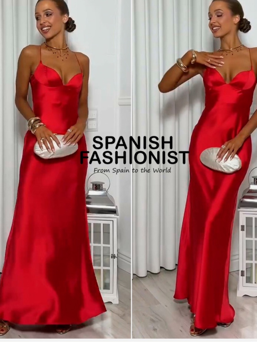 Zara Red Satin Maxi Slip Dress with Spaghetti Straps